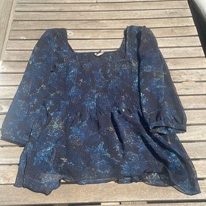 Free People Abstract Floral Print Chiffon Top Blouse